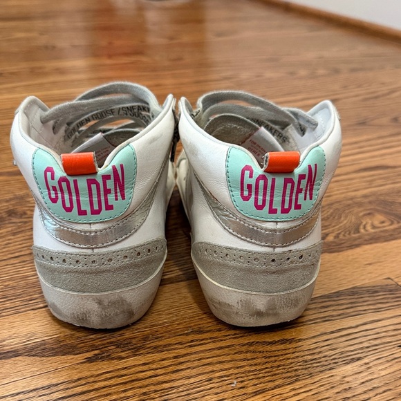 Golden Goose Mid Star High-Top Sneakers - Gray & White with turquoise/hot pink - Picture 3 of 7